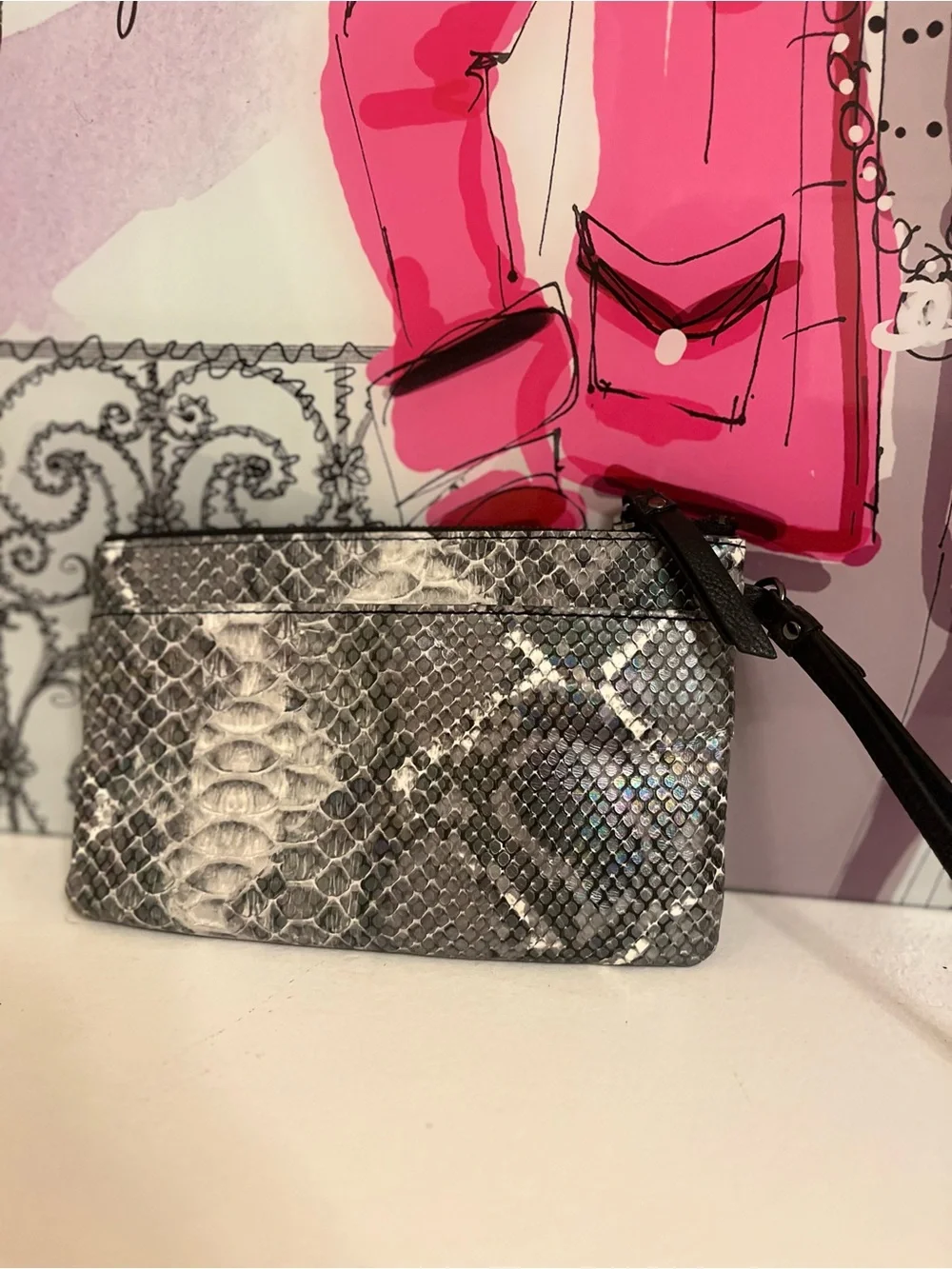 Simply Vera Vera Wang Iridescent Gray Snakeskin-Effect Wristlet Clutch